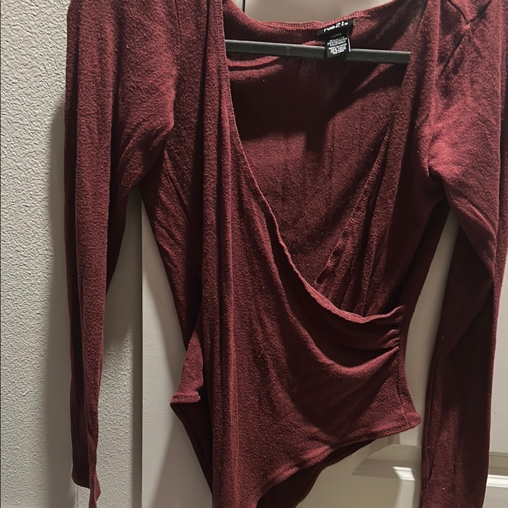 Rue21 Maroon Asymmetrical Wrap Bodysuit - Picture 1 of 5